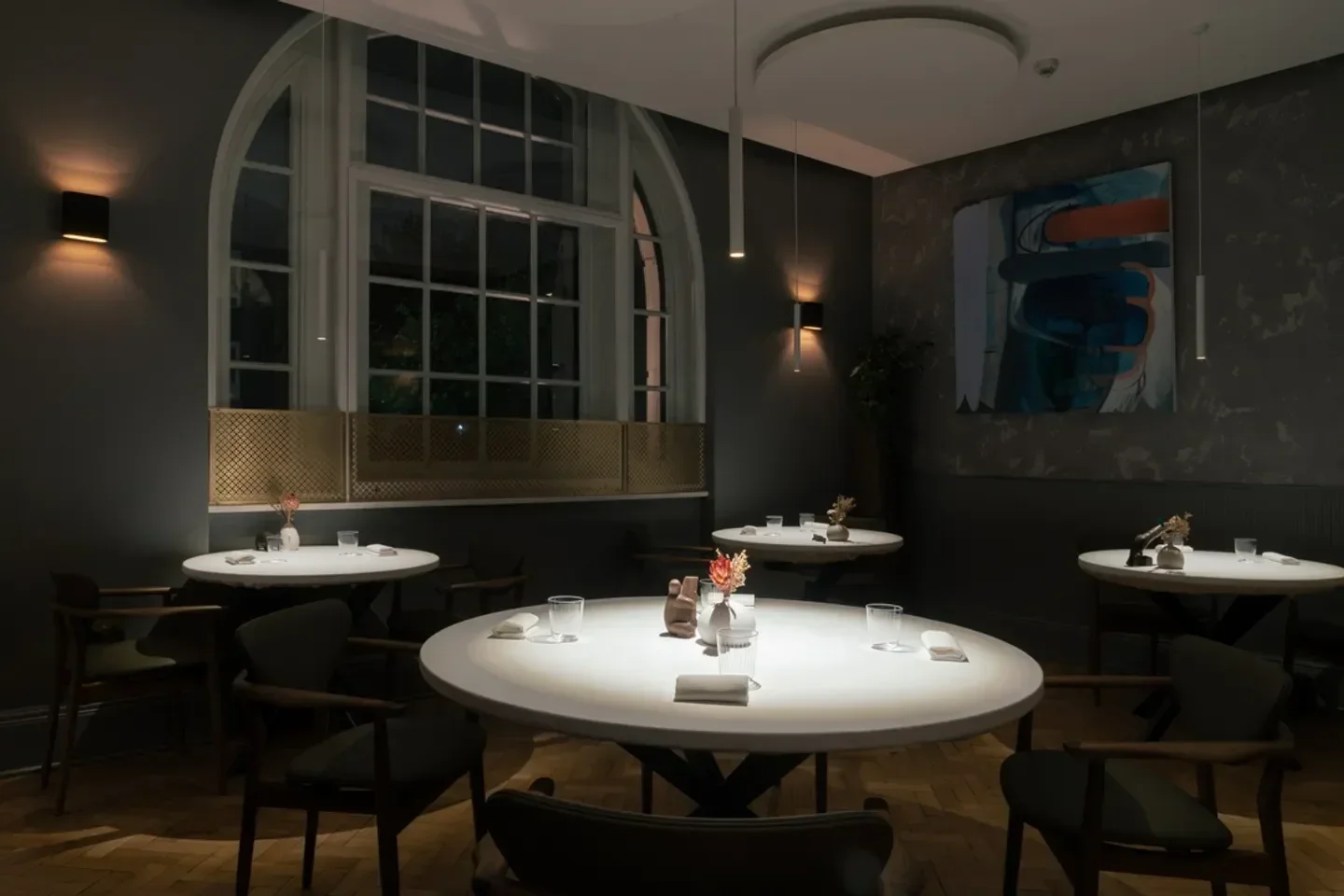 Cozy dining room at Da Terra restaurant in London with elegant table settings