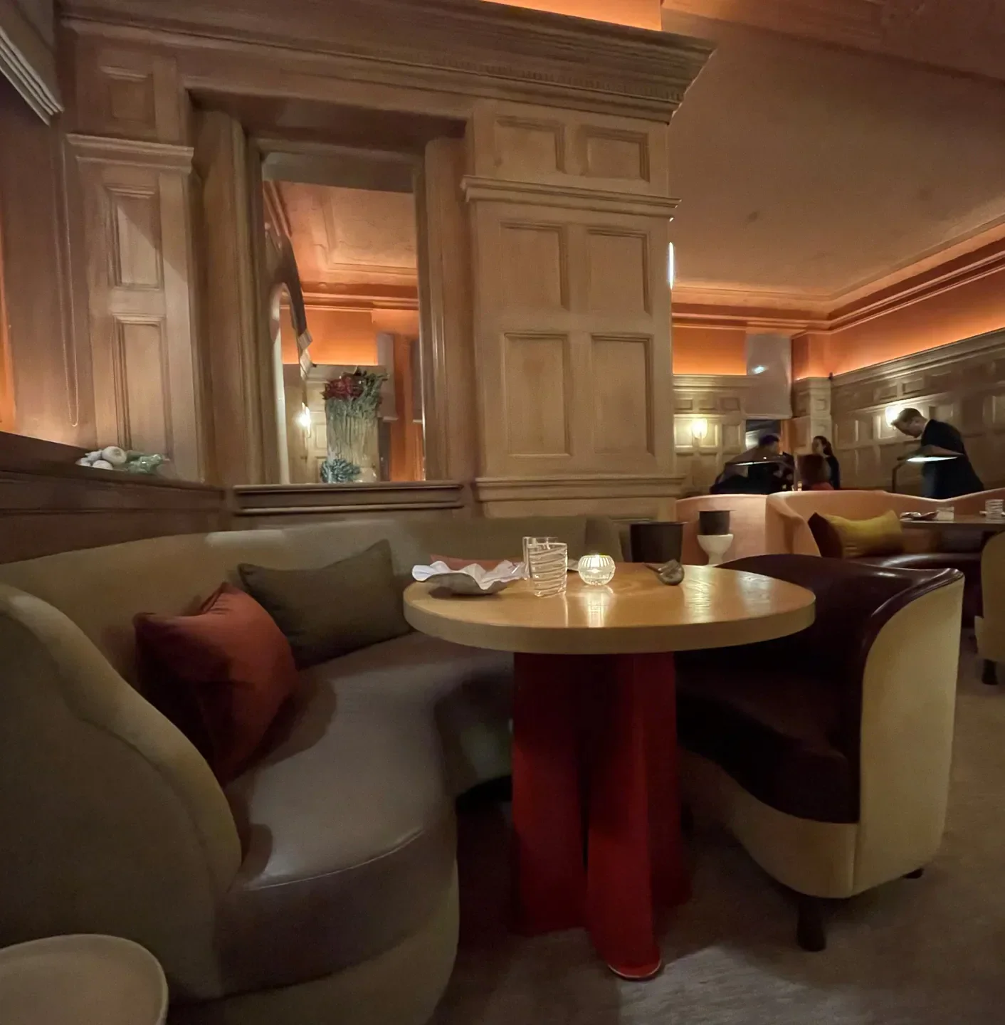 Cozy dining area at Hélène Darroze at The Connaught restaurant in London.