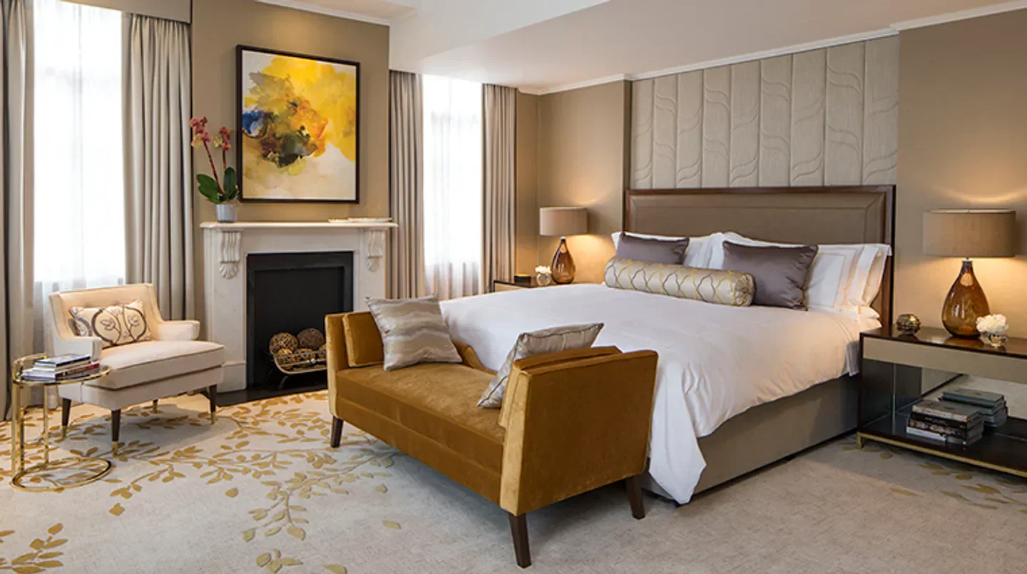 Luxury bedroom at JW Marriott Grosvenor House London, a hotel in London.
