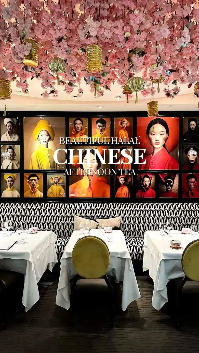 Beautiful interior of Kai restaurant in London with floral decor and art.