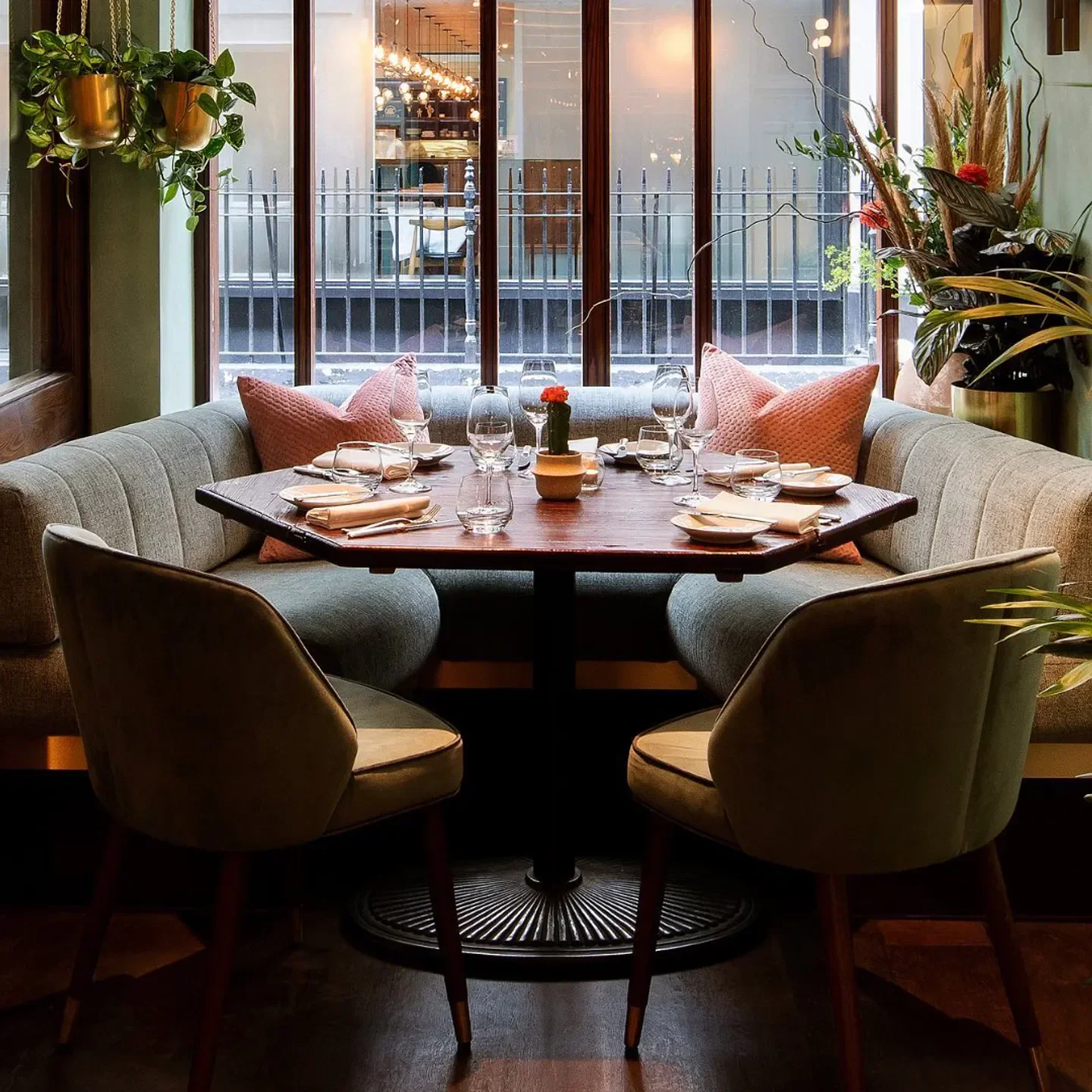 Cozy dining area at Little Social restaurant in London, with elegant table setting.