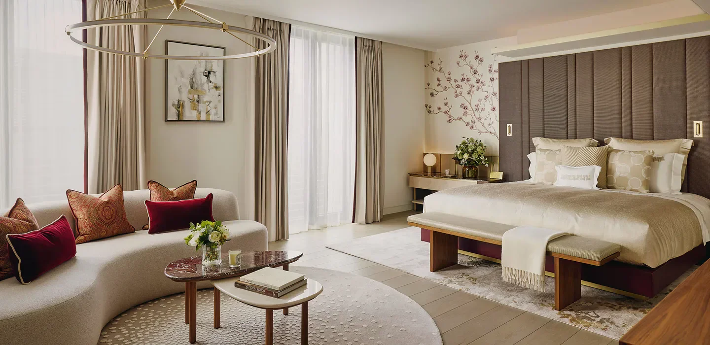 Luxurious suite interior at Mandarin Oriental Mayfair, London with elegant decor.