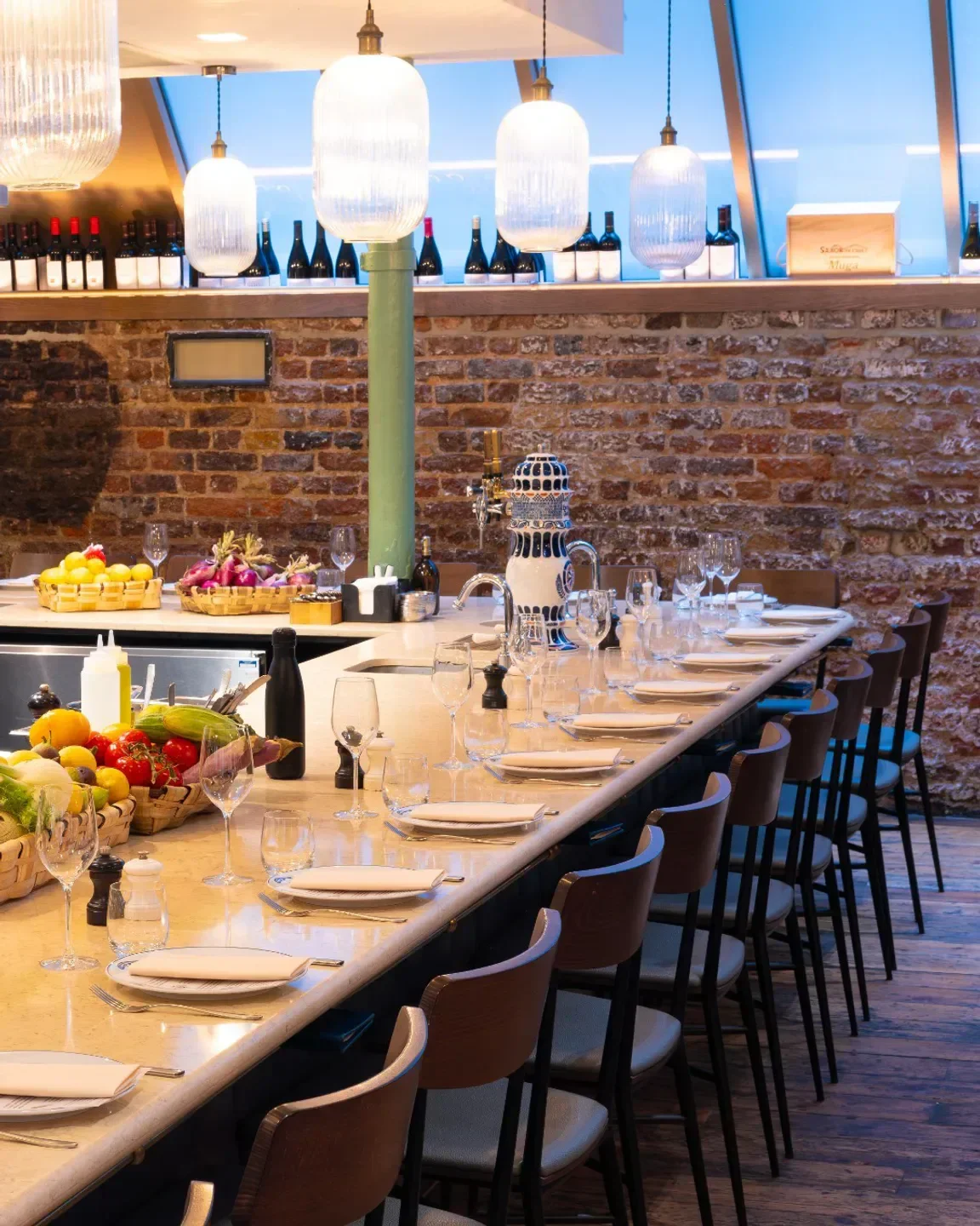 Interior of Sabor restaurant in London with dining counter and elegant ambiance.