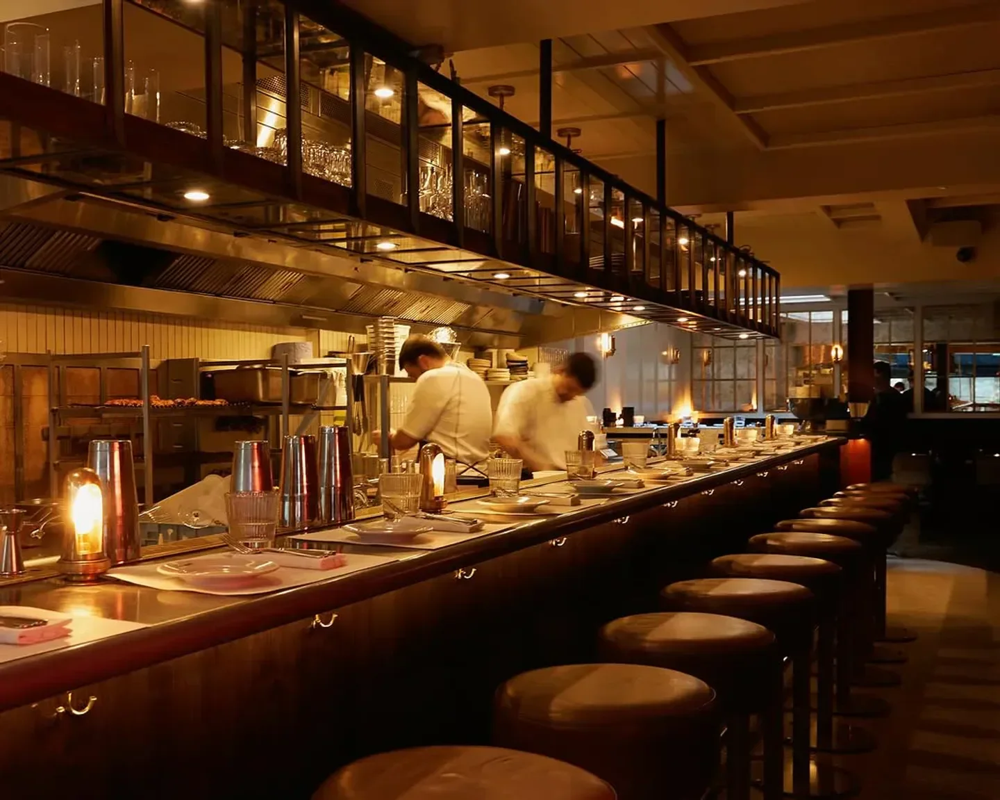Interior of The Palomar restaurant in London, with chefs at the counter