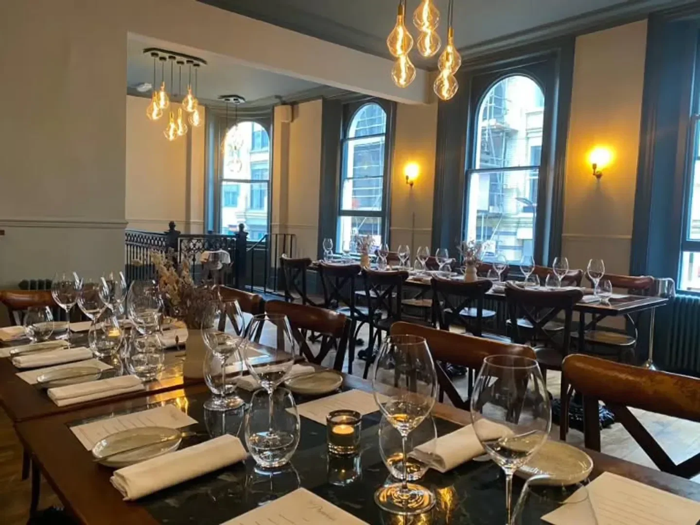 Elegant dining room at The Princess of Shoreditch restaurant in London, ready for service.