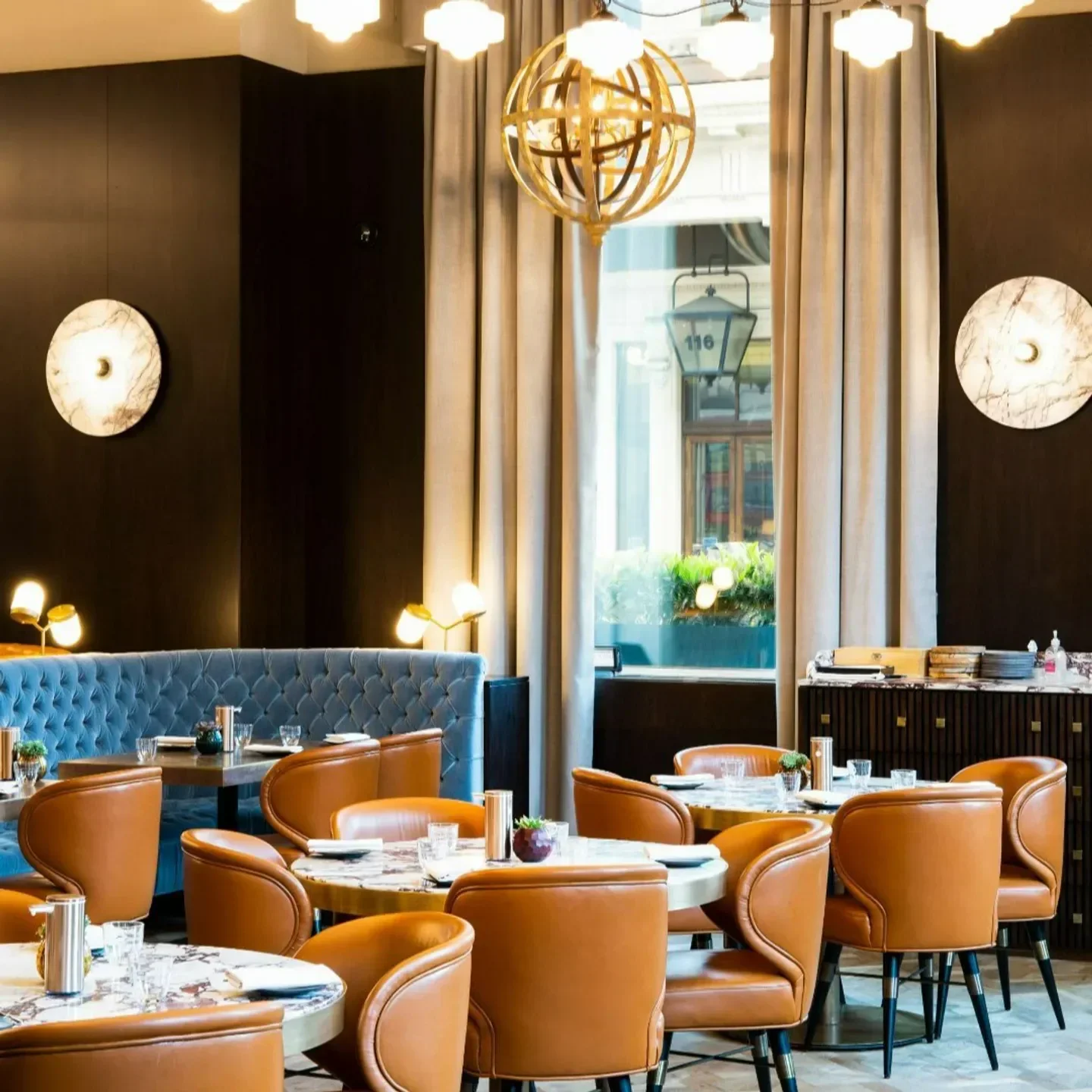 Stylish interior of Wild Honey St James restaurant in London with elegant seating